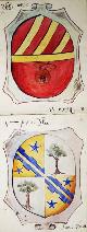  , VATICAN. - Blasons Papaux. 7 aquarelles originales: Grégoire XIII (1572-1585) / Sixte V (1585-1590) / Urbain VII (1590) / Grégoire XIV (1590-1591) / Innocent IX (1591) / Clément VIII (1592-1602) / Carolus Borromaeus, cardinal (Milan).