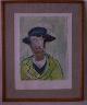  , Kopie nach einem Porträt von van Gogh. Originale Aquarellmalerei auf Papier von jugendlicher Hand in einem Holzrahmen mit Leinenpassepartout, Glasplatte ca. 60 x 49 cm, Rahmen: 63 x 51,5 cm.