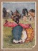  Louis Wain Illustrator, Louis Wain: A Yorkshire Terrier Dog, dressed, along with a large drum - printed in 1920. An original coloured cat print by the foremost cat illustrator of the early 20th century.