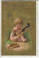  Advertisement, Victorian Trade Card for Lansburgh and Bro Dry Goods with Boy Playing Guitar