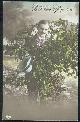  Postcard, German Postcard of Man with Flowers Frohliche Pfingston