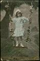  Postcard, Birthday Postcard with Little Girl in Flower Swing