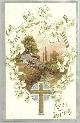  Postcard, Easter Greetings Postcard with Cross and Pastoral Scene