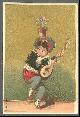  Advertisement, Victorian Card with Dancing Boy with Instrument and Flower Pot on Head
