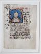  , Framed 15 century manuscript leaf on vellum from book of hours (Brugge) with miniature of Jesus.