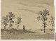  Anonymous., Drawing, washed drawing, ca 1850 | Washed drawing of figures in a landscape with a mill and a tower.