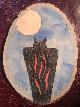  Mohawk First Nation Artist "Sionne" 2003, Horned Owl Shadow Figure Possible Utah Pictograph Figure Hand Painted on 8 X 6 Inch Circular Pine Wood Signed 'Dionne 2003' Iroquois Museum