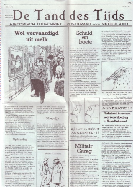 JONG, J. DE, A. LEEFLANG, R. STOLK, H. BRINKER, RED., - De Tand des Tijds. Historisch tijdschrift - Postkrant voor Nederland. Nr. 11/12  29-1-1977.
