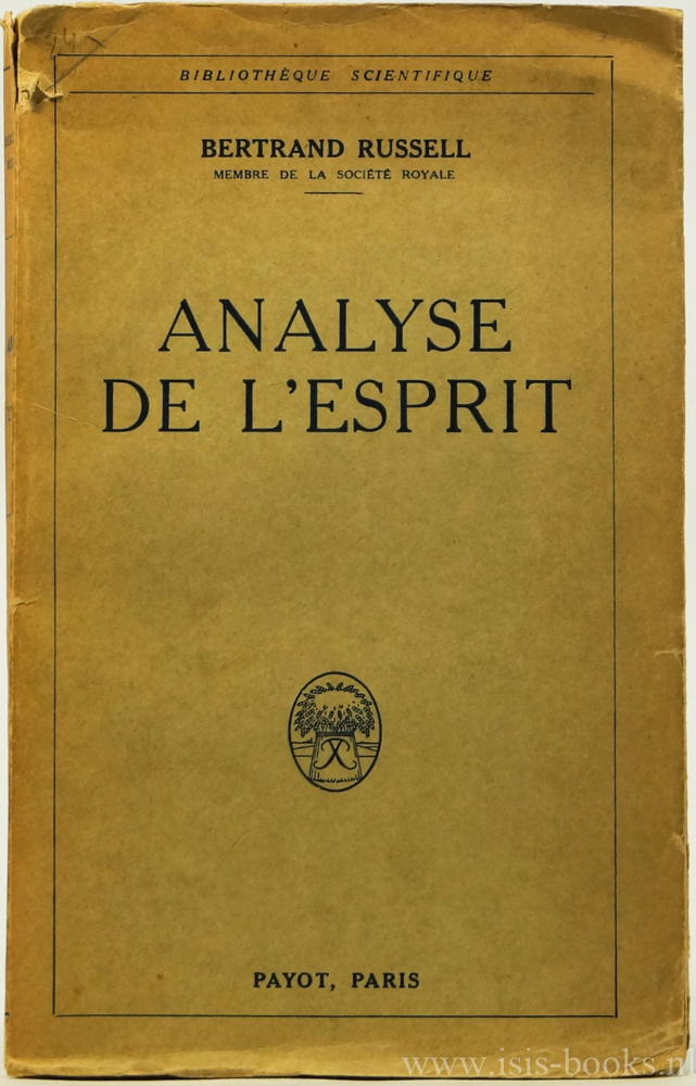 RUSSELL, B. - Analyse de l'esprit. Traduit de l'anglais par M. Lefebvre.