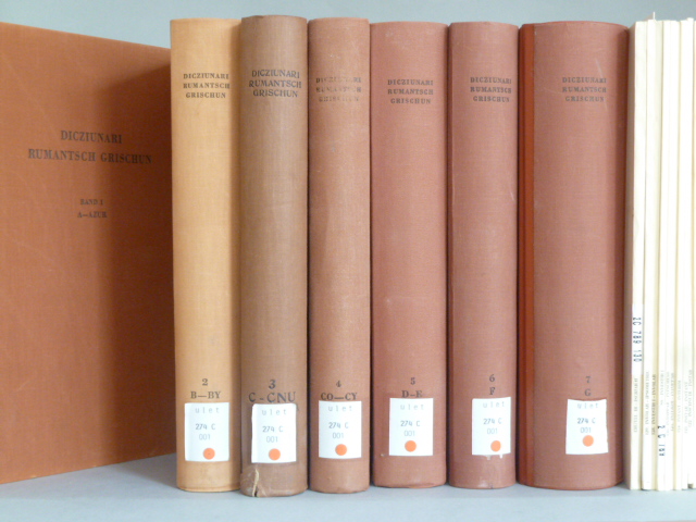 PULT, C., SCHORTA, A., GRISCH, M., MAISSEN, A., (RED.) - Dicziunari Rumantsch Grischun. Publich Societa Retorumantscha cul agd de la confederaziun, dal chantun Grischun e  da la lia Rumantscha. Fund da Robert de Planta e Florian Melcher. 7 volumes + 25 Faschiculi (105 -130/131)