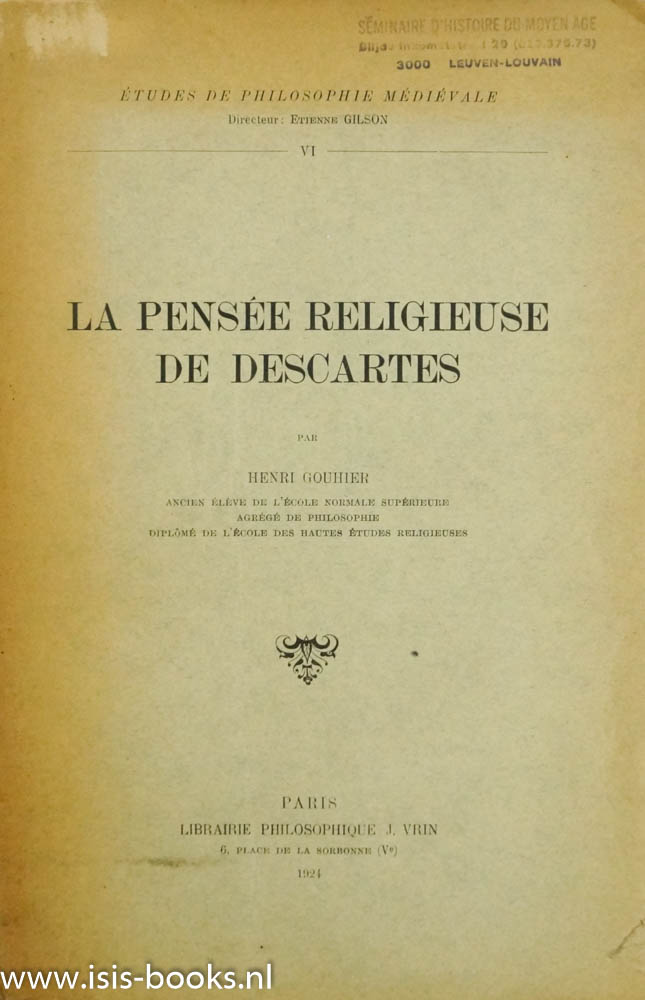 DESCARTES, R., GOUHIER, H. - La pense religieuse de Descartes.