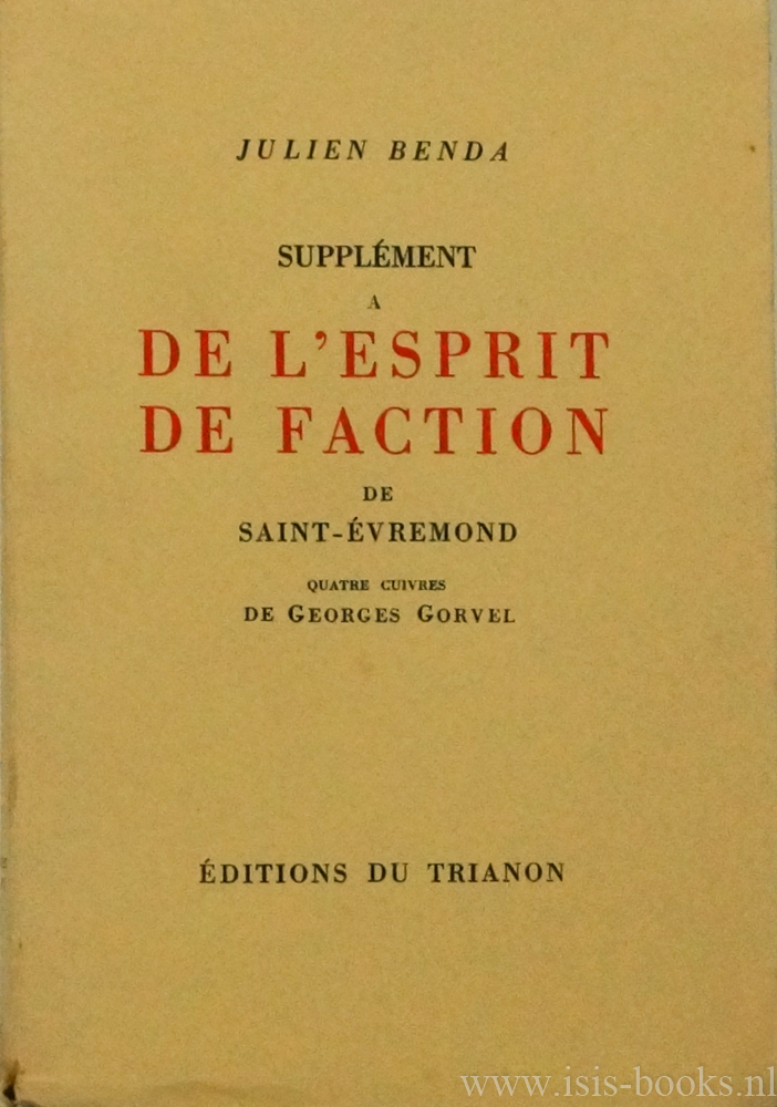 BENDA, J. - Supplment  De l'esprit de faction de Saint-vremond. Quatre cuivres de G. Gorvel.