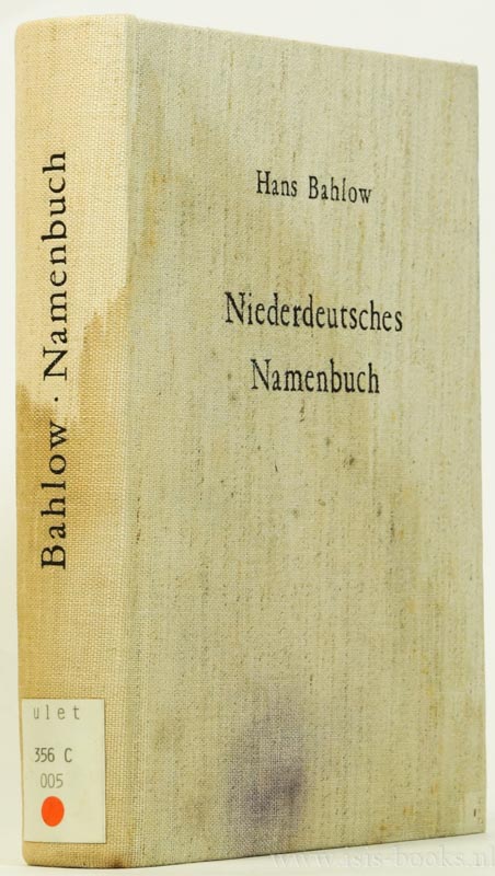 BAHLOW, H. - Niederdeutsches Namenbuch.