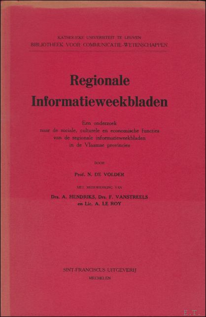 DE VOLDER, N. - REGIONALE INFORMATIEWEEKBLADEN.