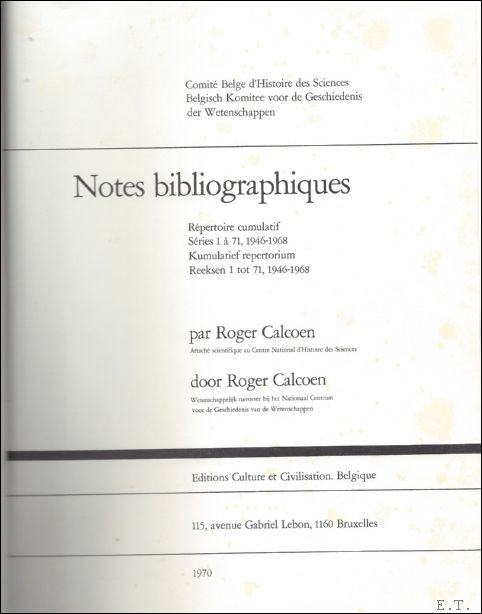 CALCOEN, R. - NOTES BIBLIOGRAPHIQUES.