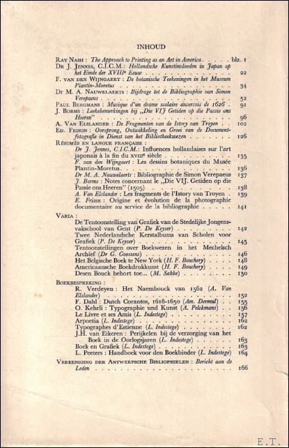 Articles and contributions from The Golden Passer - DE GULDEN PASSER, 51e jaargang, 1973 , bulletin van de vereeniging der Antwerpse Bibliophielen The Golden Compasses.
