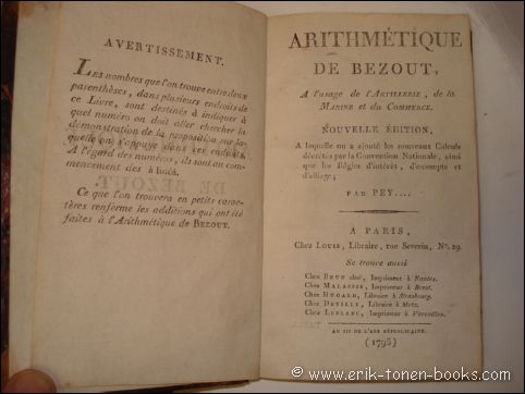 PEYRARD - ARITHMETIQUE DE BEZOUT, a l'usage de l'artillerie, de la marine et du commerce.