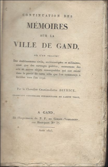 Diericx, Charles-Louis [Diericx, Karel Lodewijk] - Mmoires sur la ville de Gand volume 2
