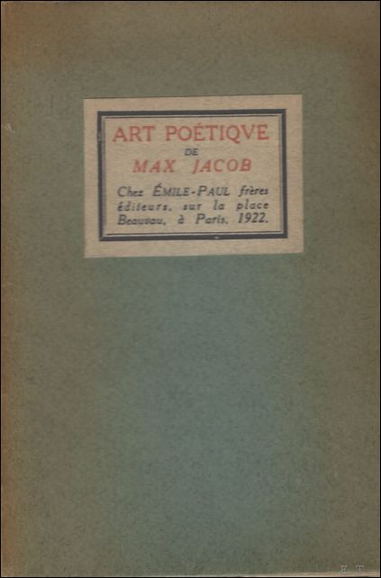 Jacob, Max. - Art potique de Jacob Max, Edition originale. 1922.