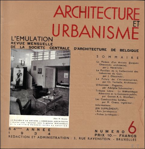  - EMULATION Architecture et urbanisme revue mensuelle de la Socit Centrale d'Architecture de Belgique. 54 Anne 1934 Numro 6