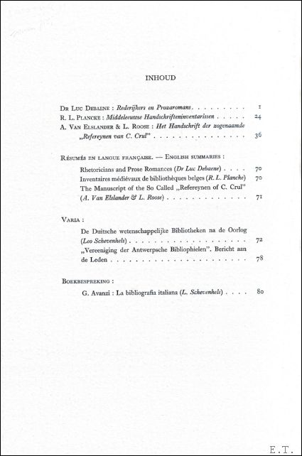 Articles and contributions from The Golden Passer - DE GULDEN PASSER, 27e jaargang, 1949, nr 1, bulletin van de vereeniging der Antwerpse Bibliophielen The Golden Compasses.